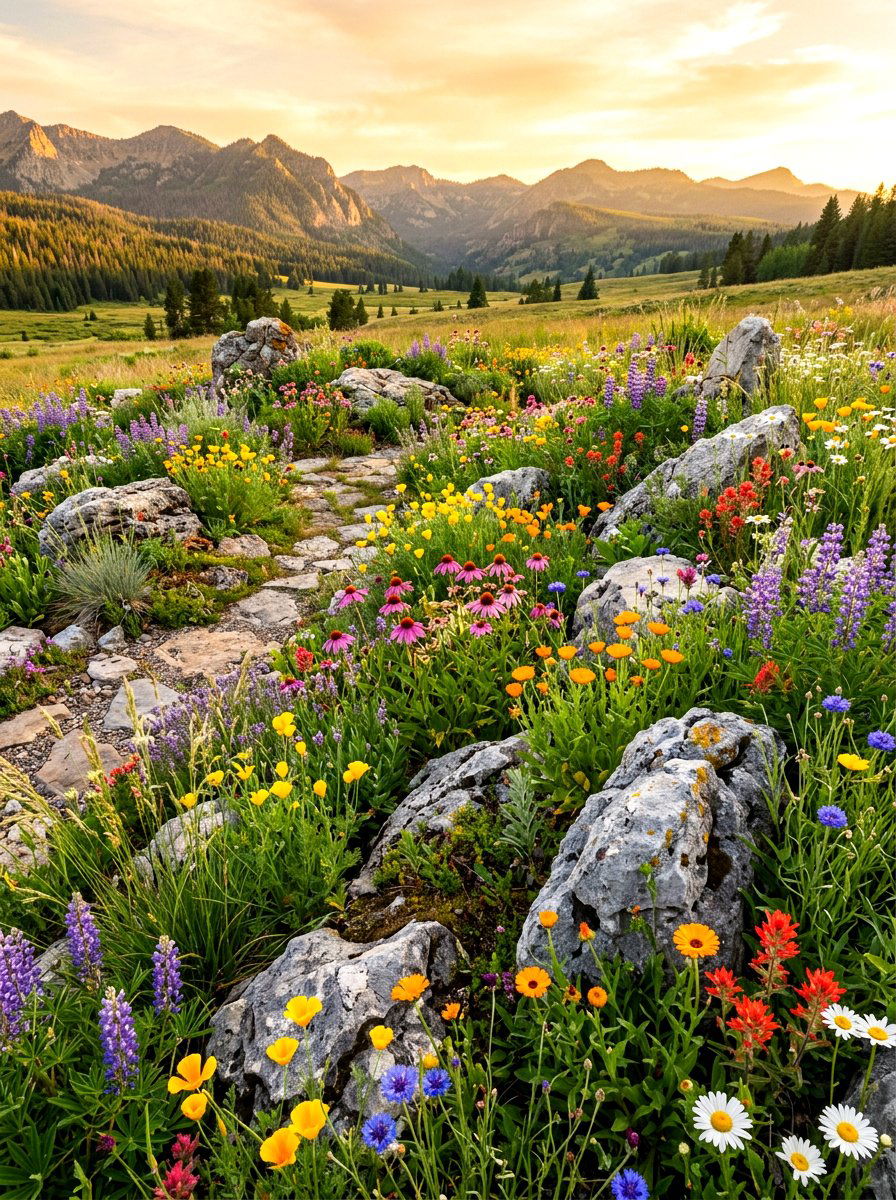 Wildflower Rock Garden - 30 front yard rock garden ideas