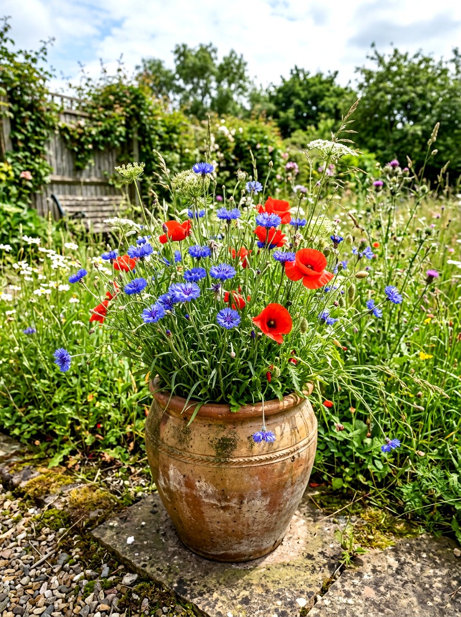 Wildflower Seed Pot - 30 summer container garden ideas