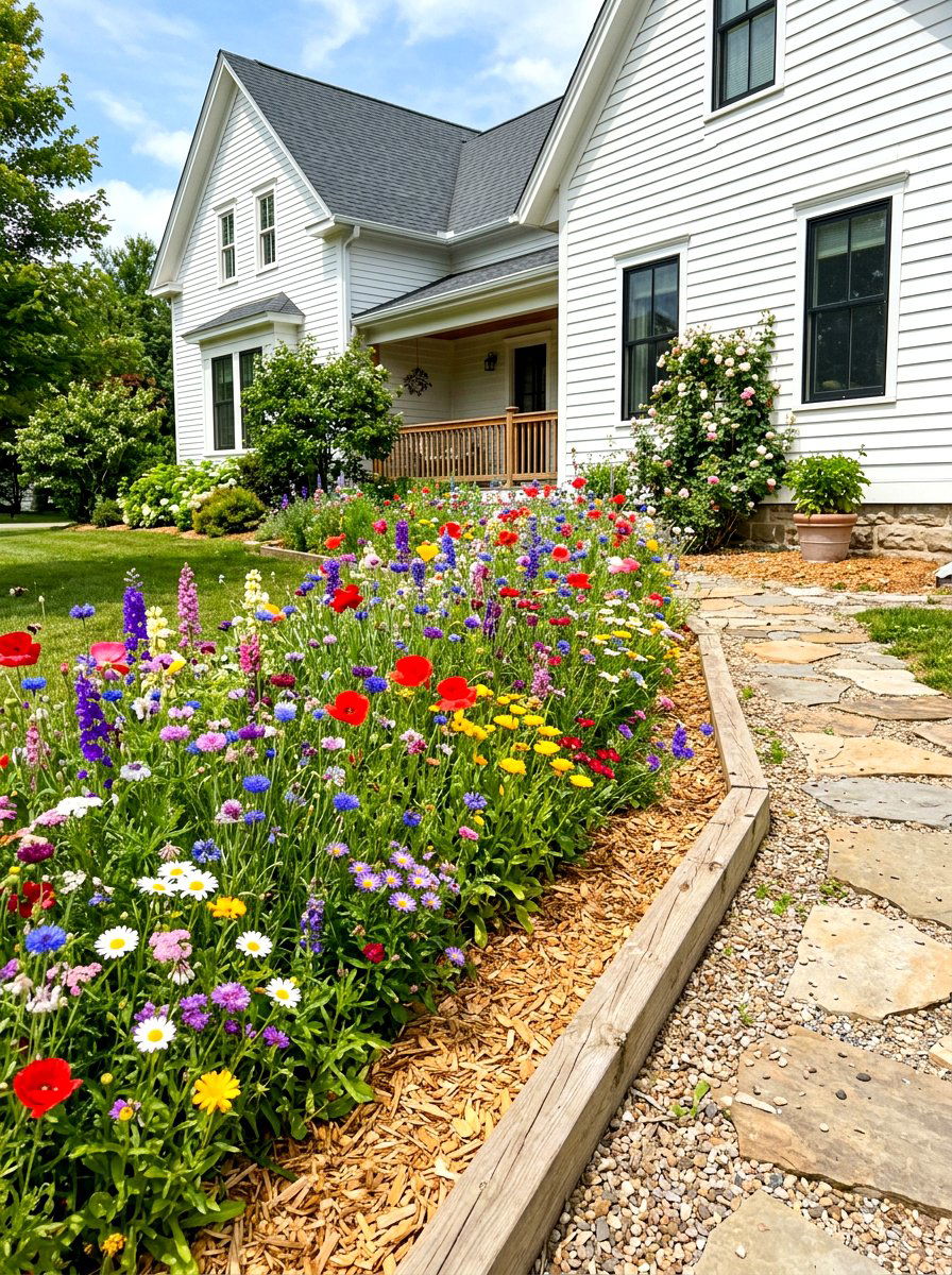 Wildflower Side Yard Strip - 30 house side garden border ideas