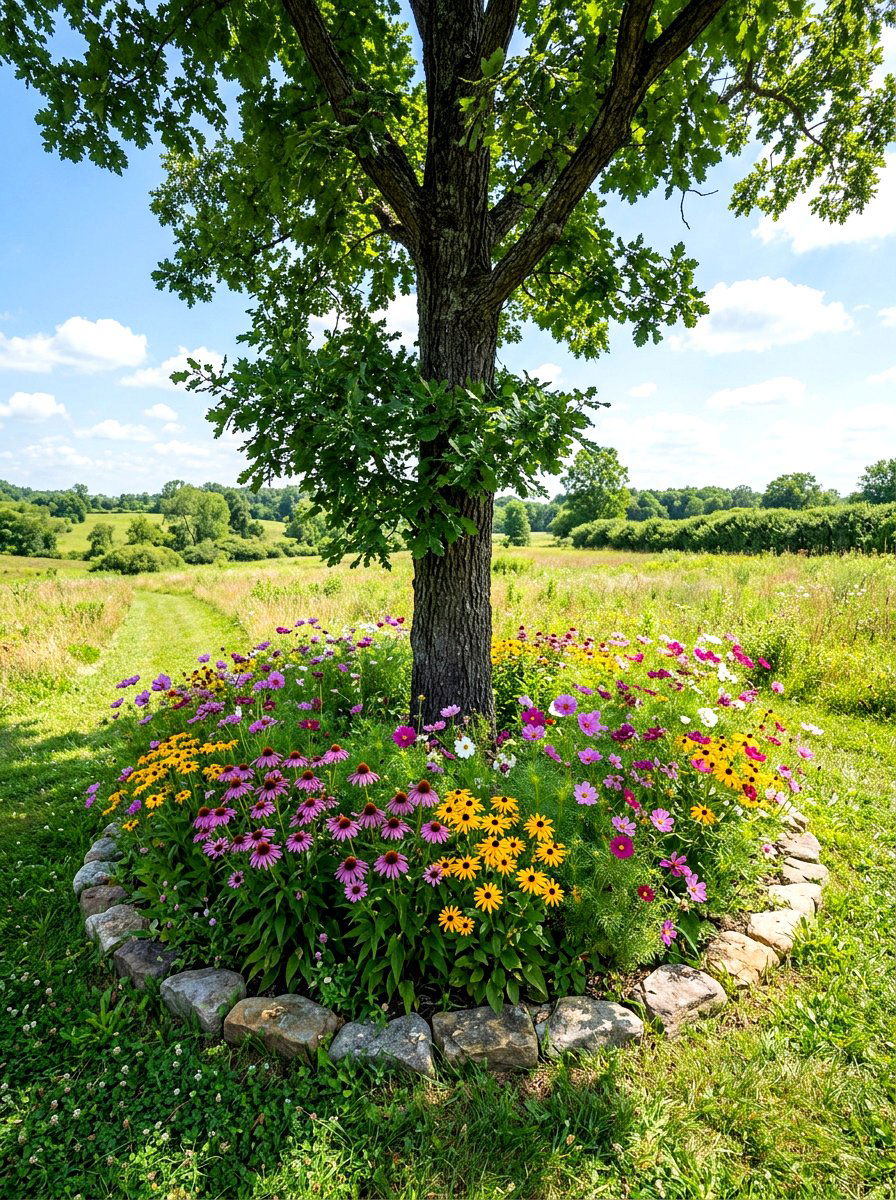 Wildflower Tree Bed - 30 tree ring flower bed ideas