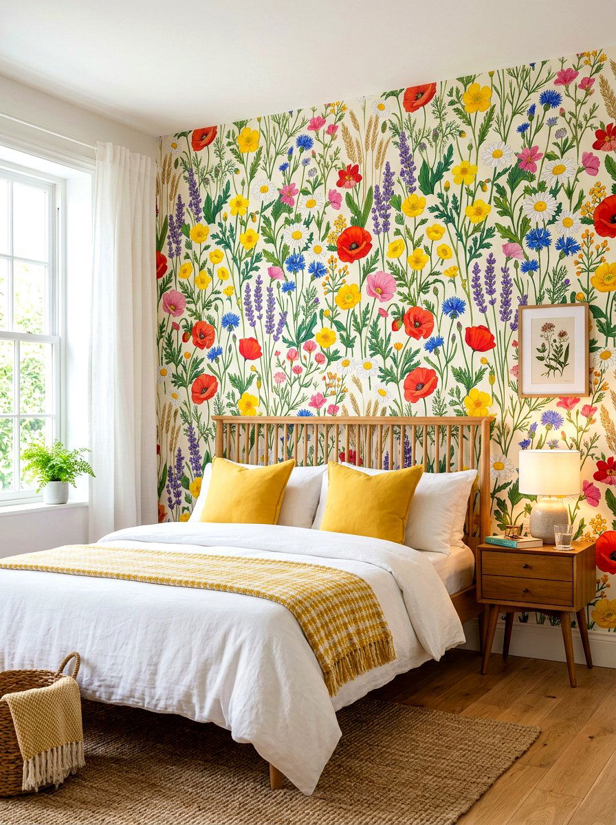 Wildflower Wallpaper Accent - 30 flower market bedroom ideas