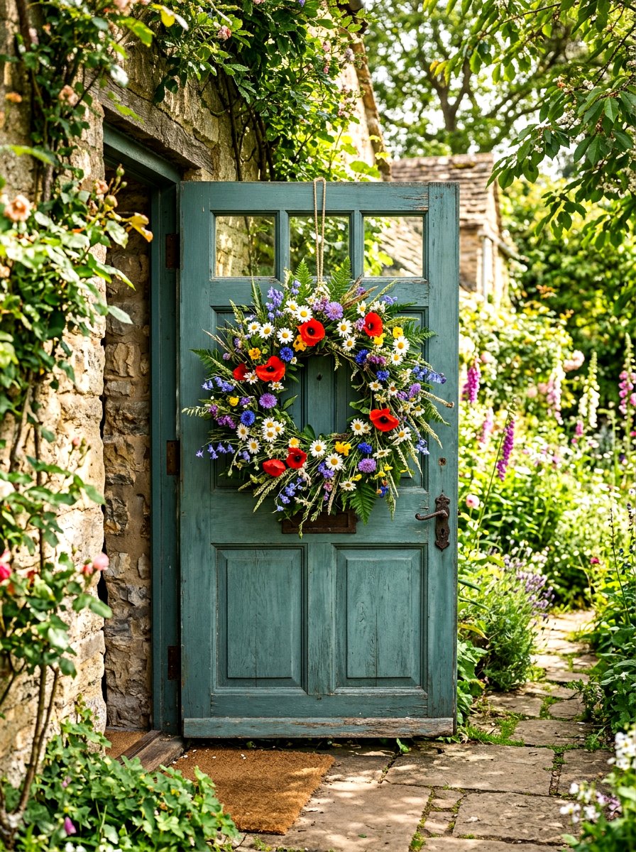 Wildflower Wreath - 30 spring wreath ideas for front door