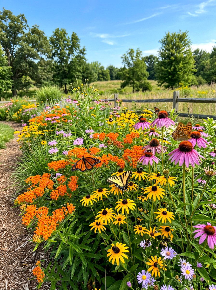 Wildflower border for pollinators - 30 backyard border planting ideas