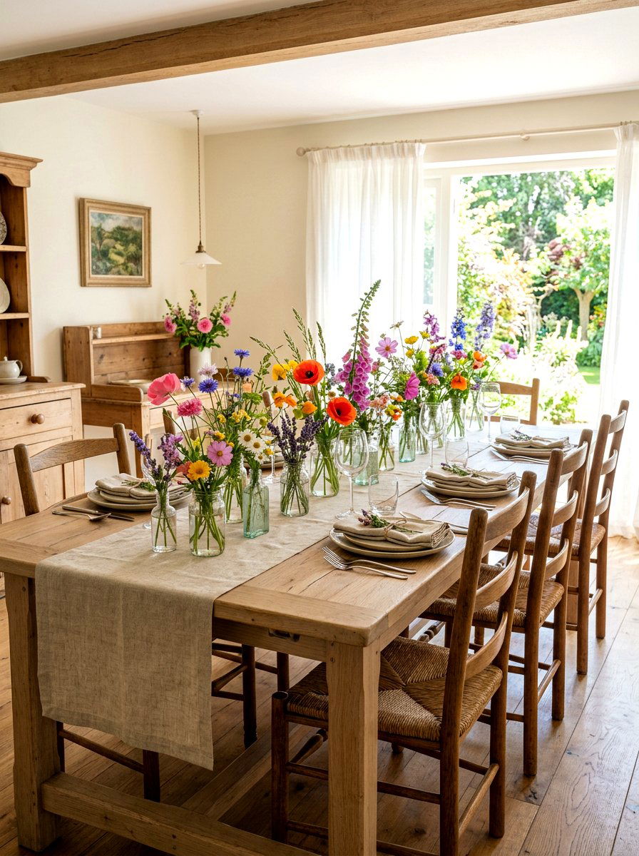 Wildflower dining table - 30 garden inspired spring decor ideas