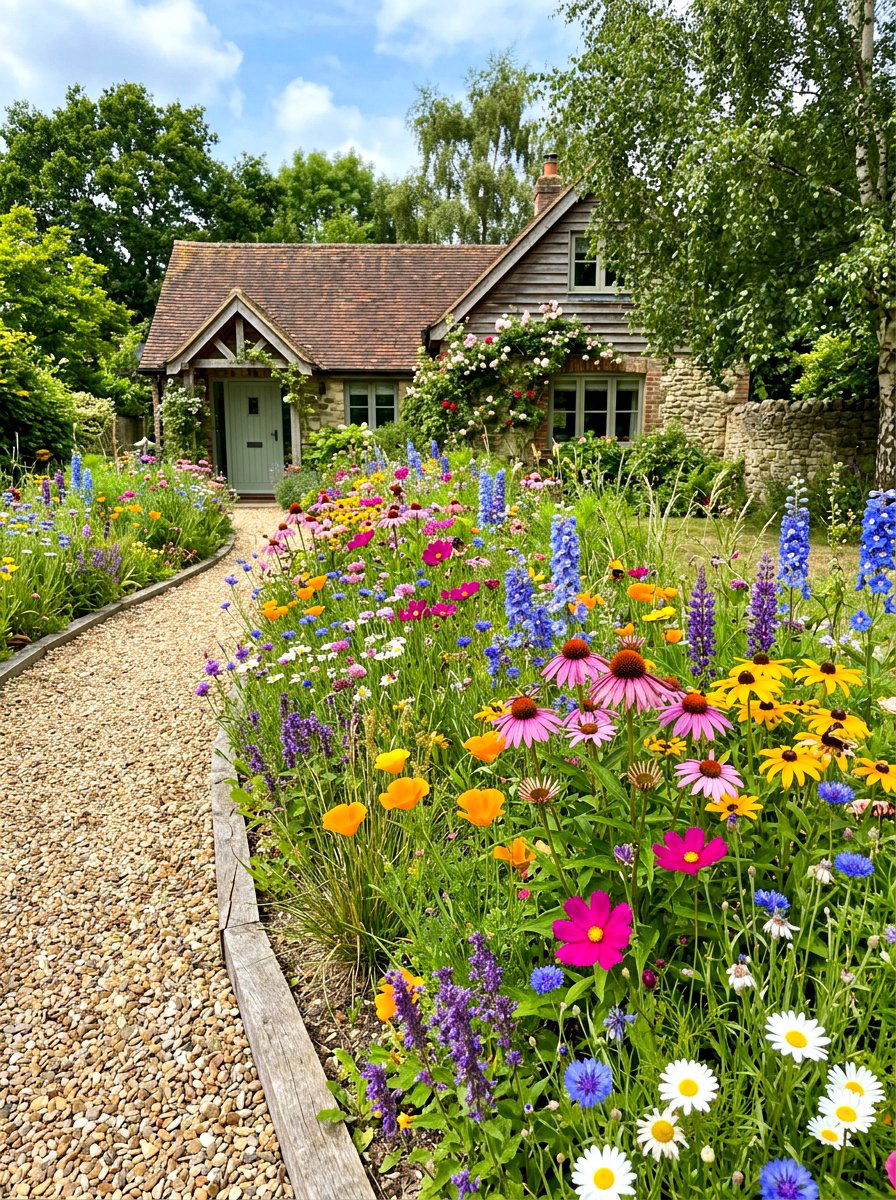 Wildflower garden border - 30 small front garden border ideas