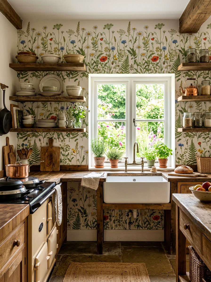 Wildflower kitchen wallpaper - 30 floral kitchen wallpaper ideas