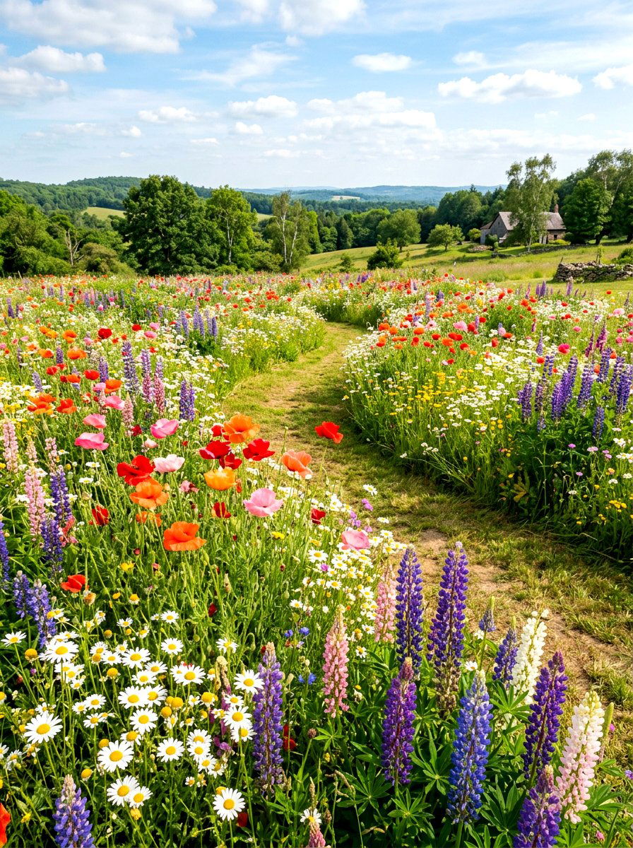 Wildflower meadow garden bed - 30 flower bed layout ideas