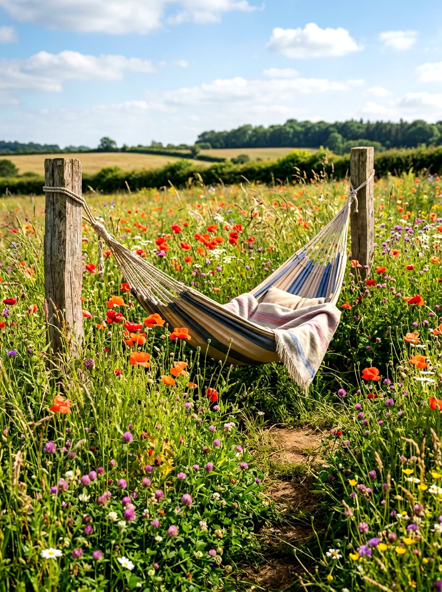 Wildflower meadow hammock corner - 30 hammock garden corner ideas