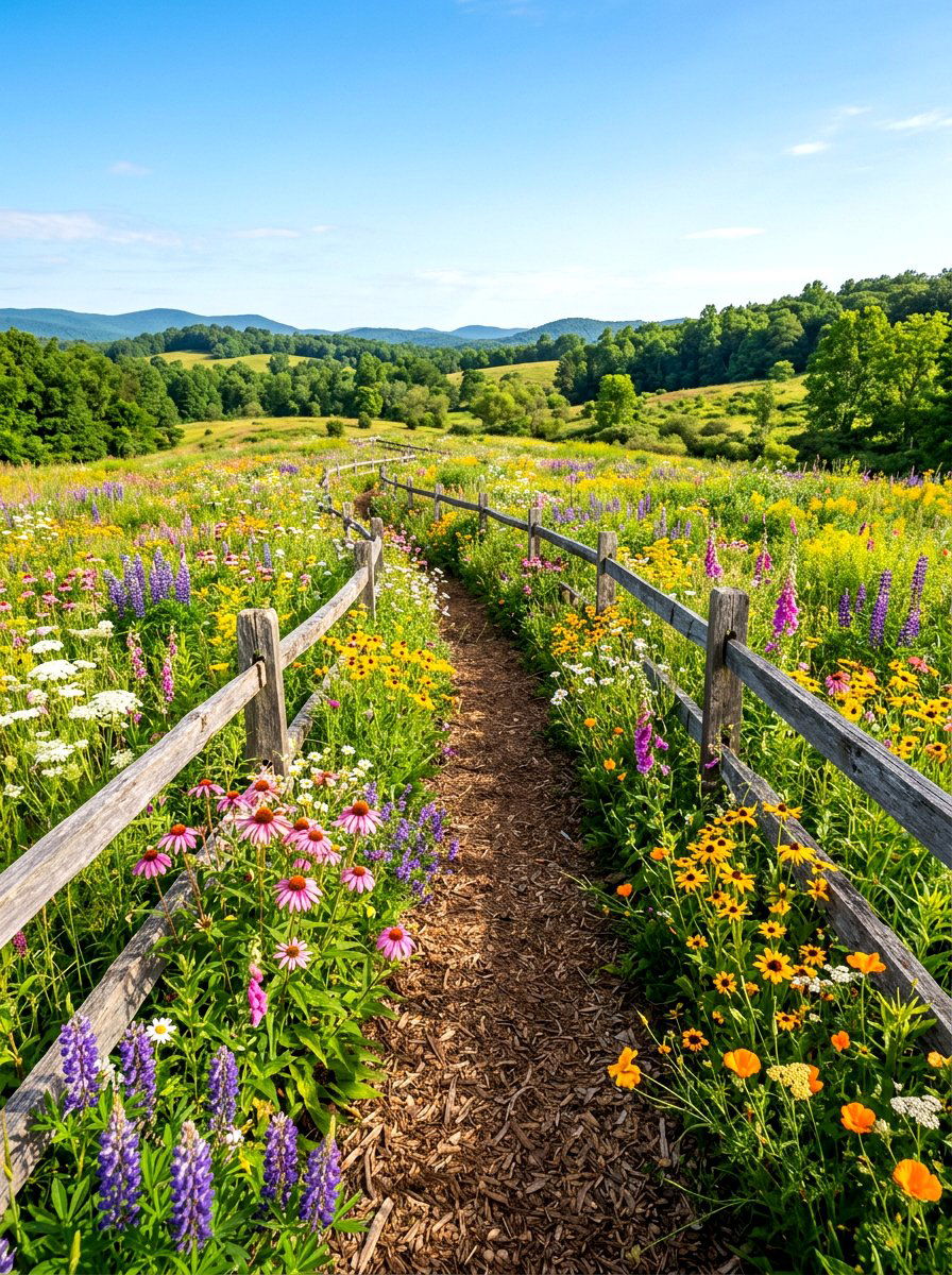 Wildflower meadow path - 30 breezeway garden ideas