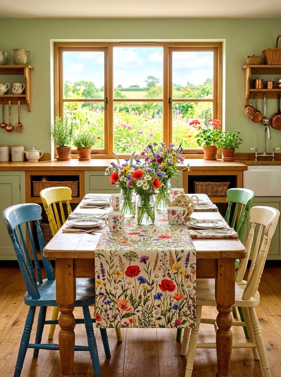 Wildflower meadow table runner - 30 floral table runner ideas