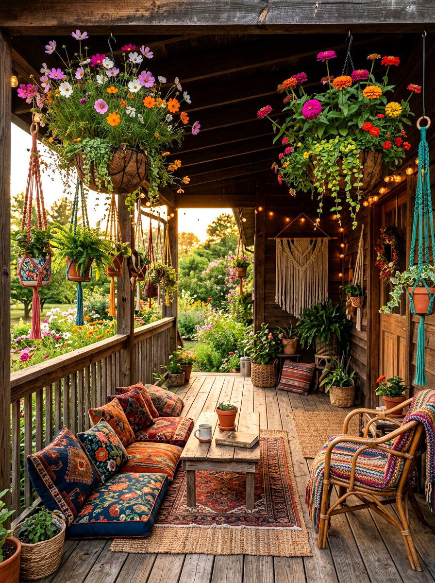 Wildflower porch basket - 30 porch floral basket ideas