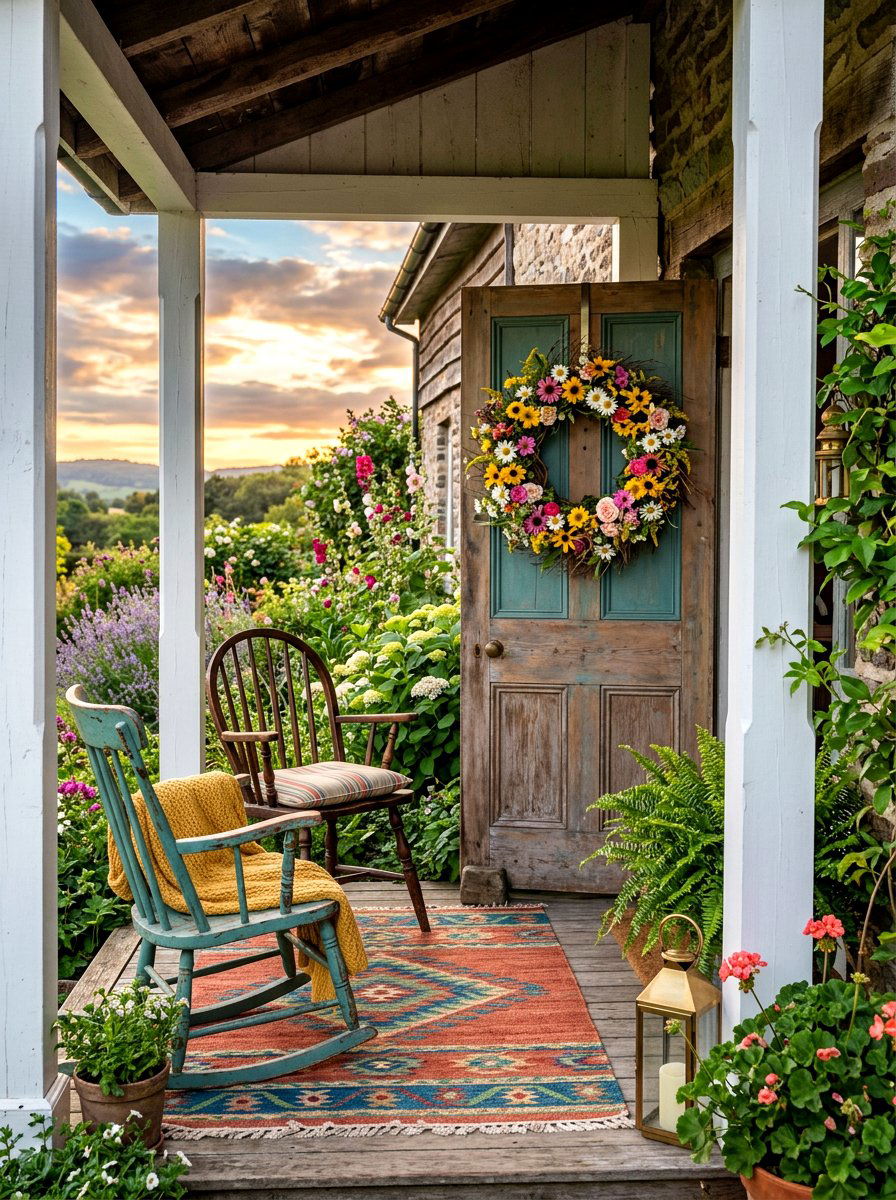 Wildflower porch wreath - 30 exterior wreath display ideas