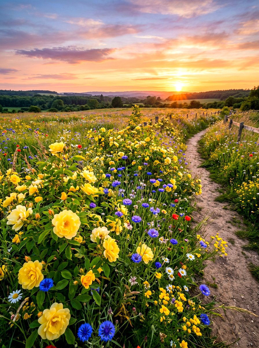 Wildflower rose meadow border - 30 cottage rose border landscaping ideas
