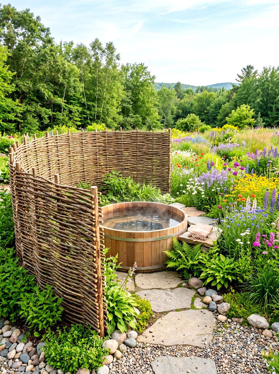 Willow Branch Fence - 30 hot tub privacy ideas