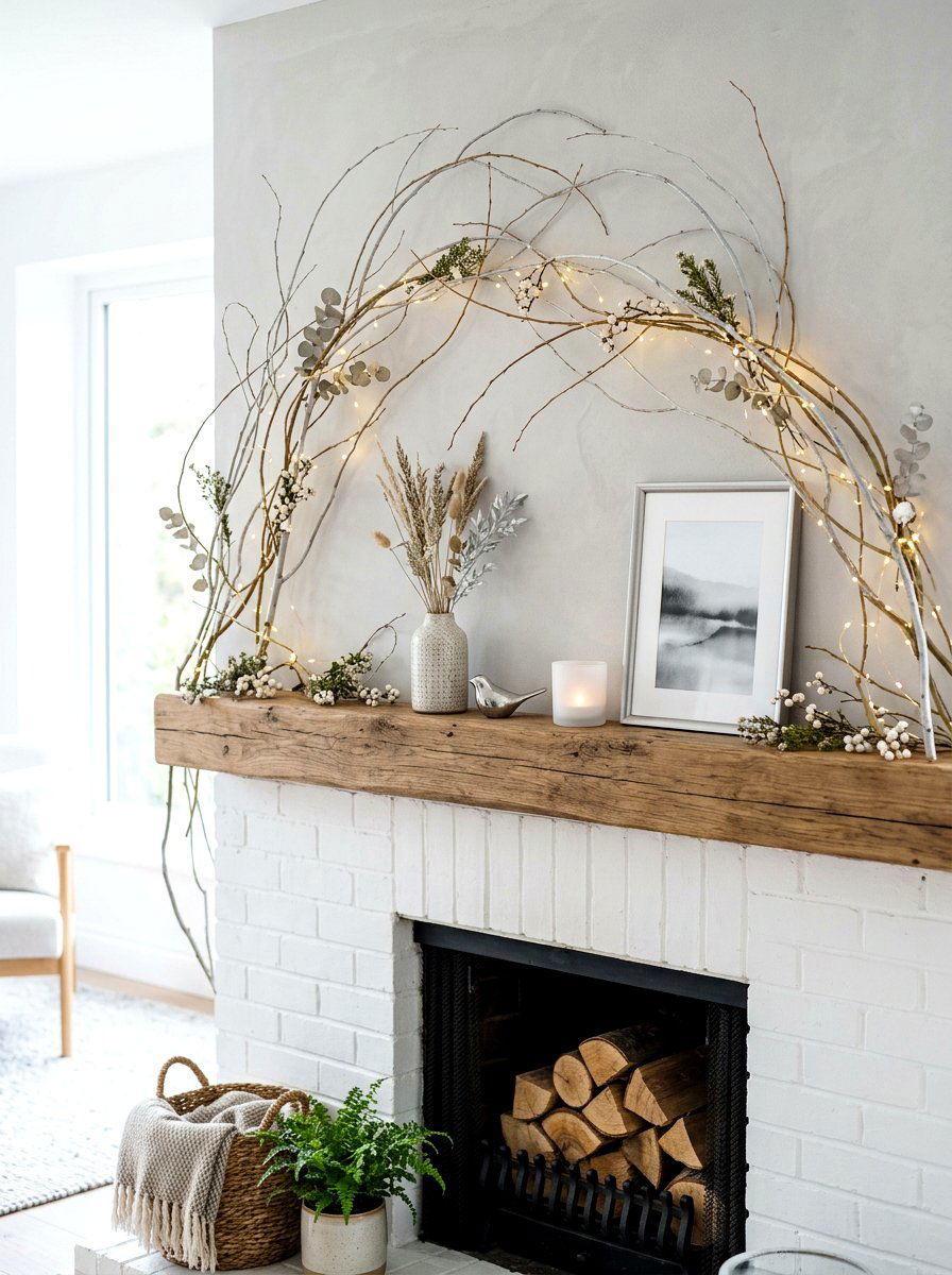 Willow Branch Mantel - 30 holiday mantel garland ideas