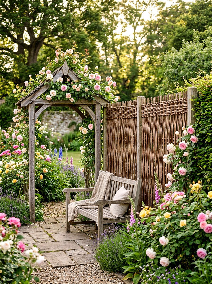 Willow Branch Woven Screen - 30 shaded backyard ideas