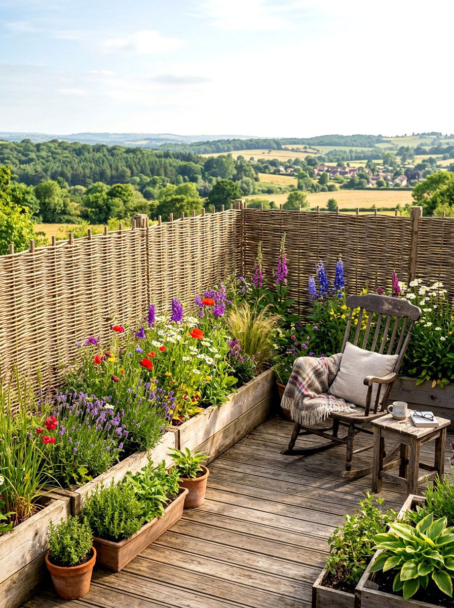 Willow Hurdle Fence - 30 rooftop privacy screen ideas