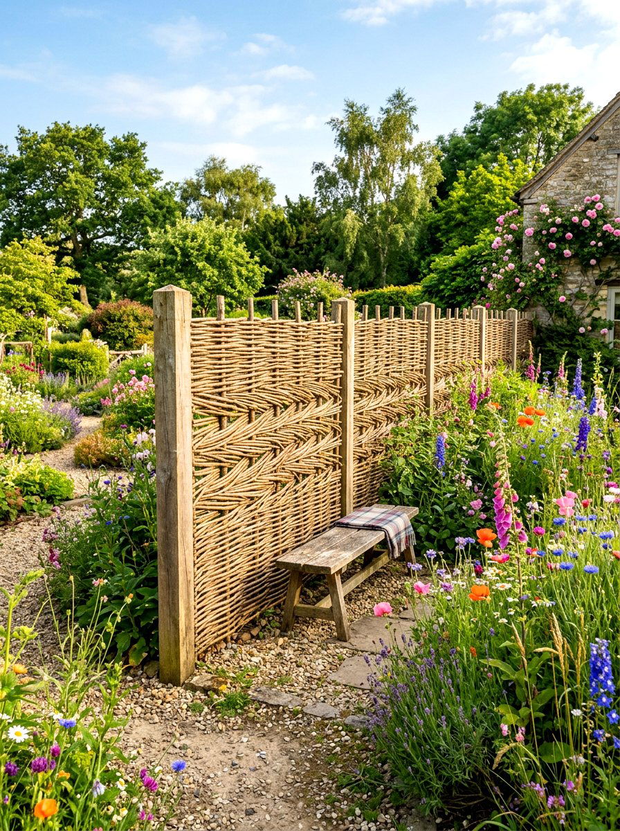 Willow Hurdle Fence - 30 backyard privacy ideas