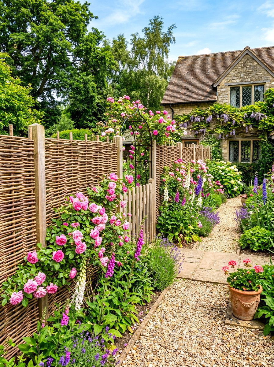 Willow Twig Fencing - 30 side yard privacy ideas
