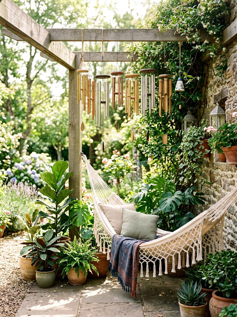Wind Chime Wall - 30 patio wall decor ideas