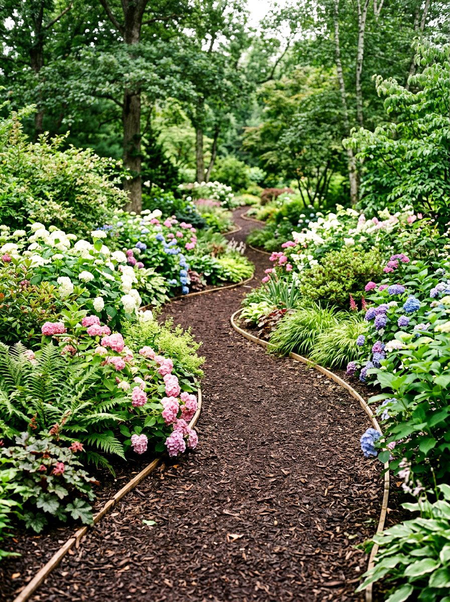 Winding bark mulch garden trail - 30 secret path garden ideas
