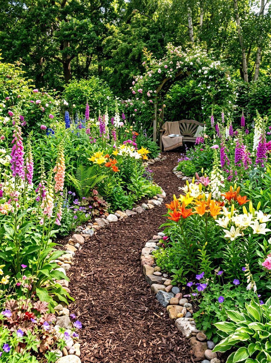 Winding garden path design - 30 cottage front yard garden ideas