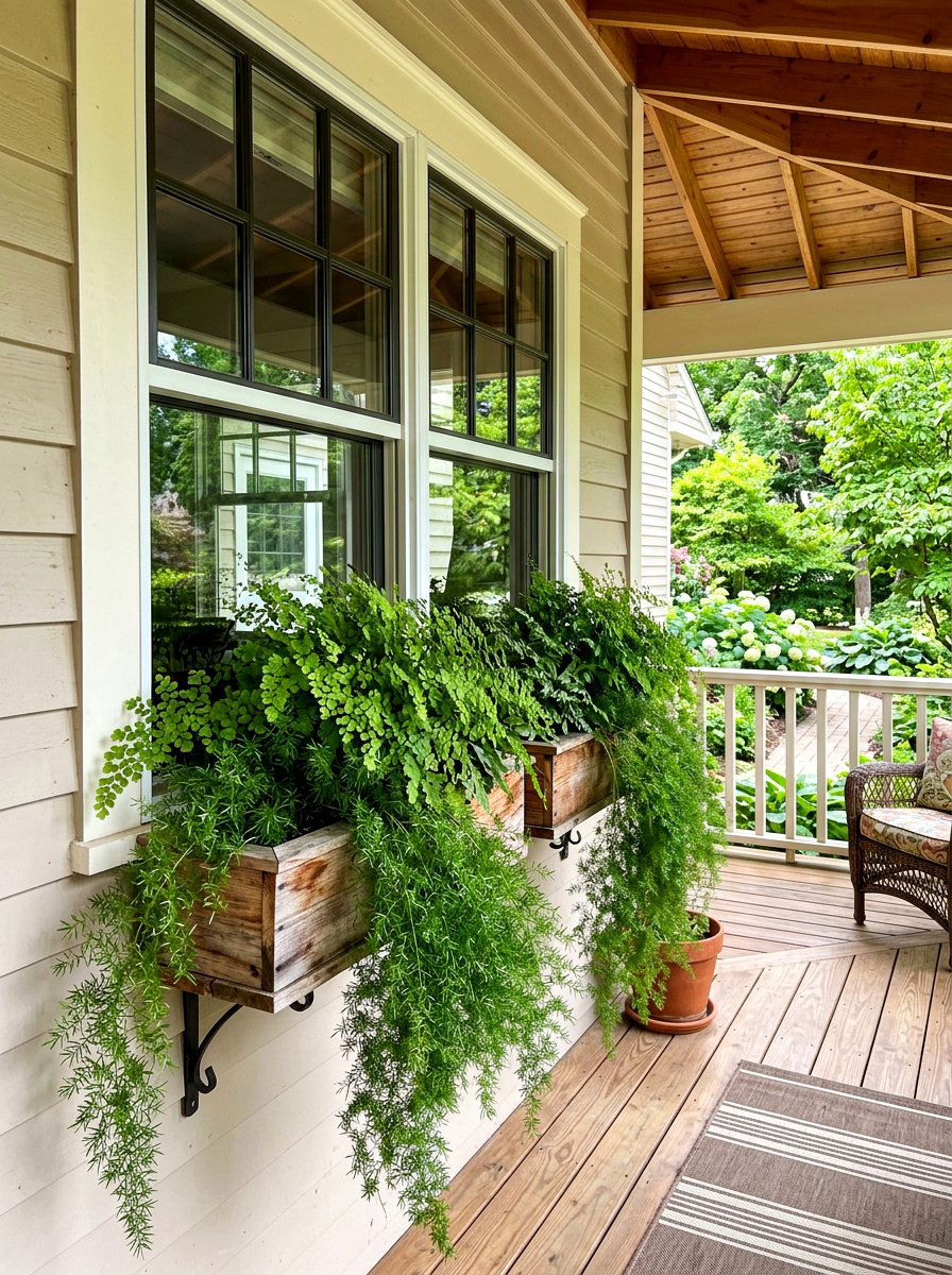 Window Box Fern Arrangement - 30 fern filled front porch ideas