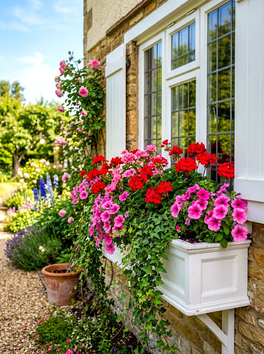 Window Box Floral Display - 30 cottage flower bed ideas