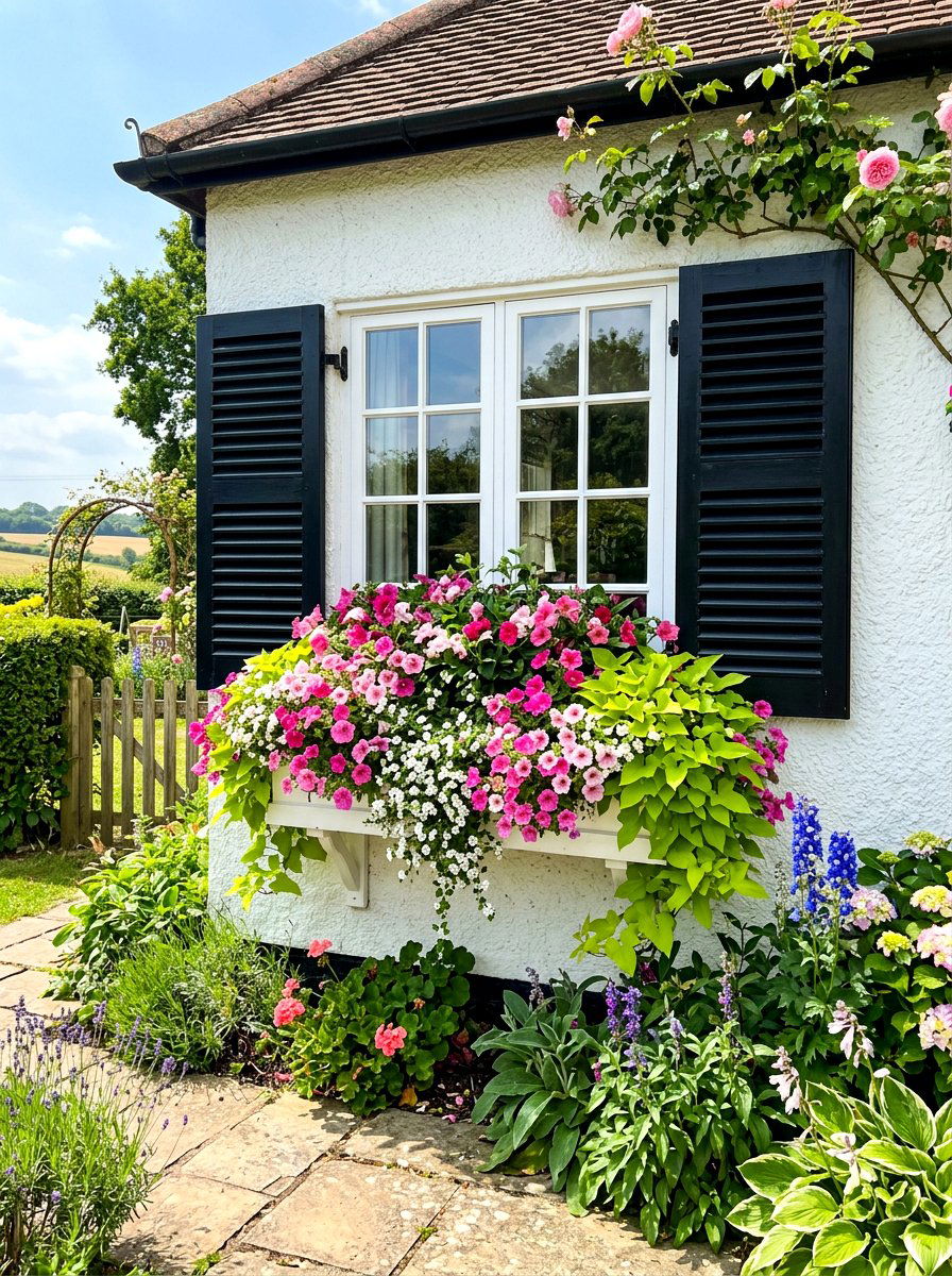Window Box Flower Display - 30 flower bed landscaping ideas