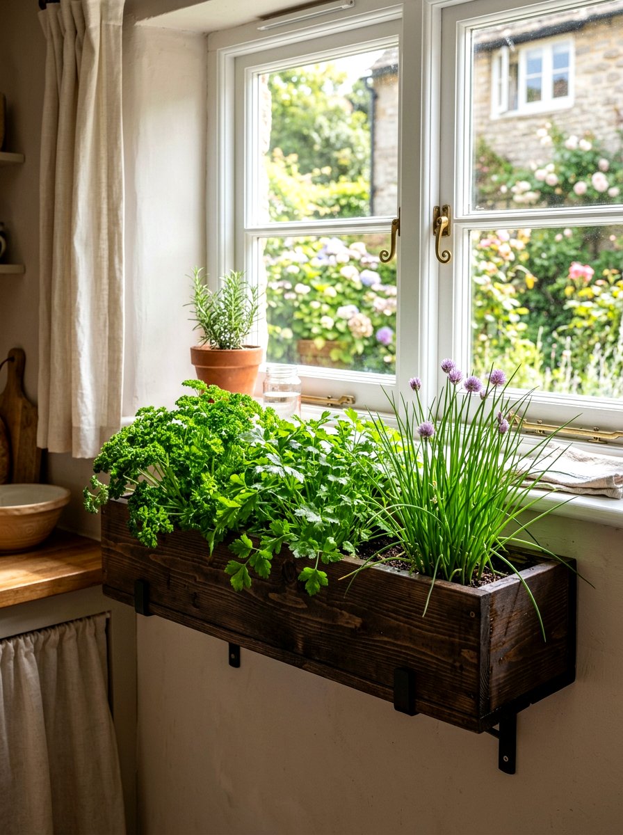 Window Box Herb Planter - 30 rustic herb garden ideas