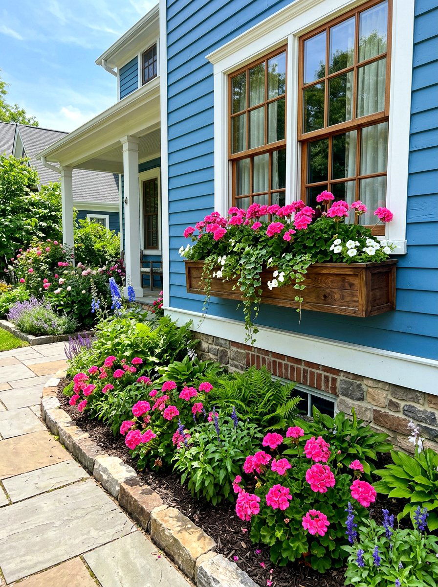 Window Box Integrated Foundation Designs - 30 foundation flower bed ideas