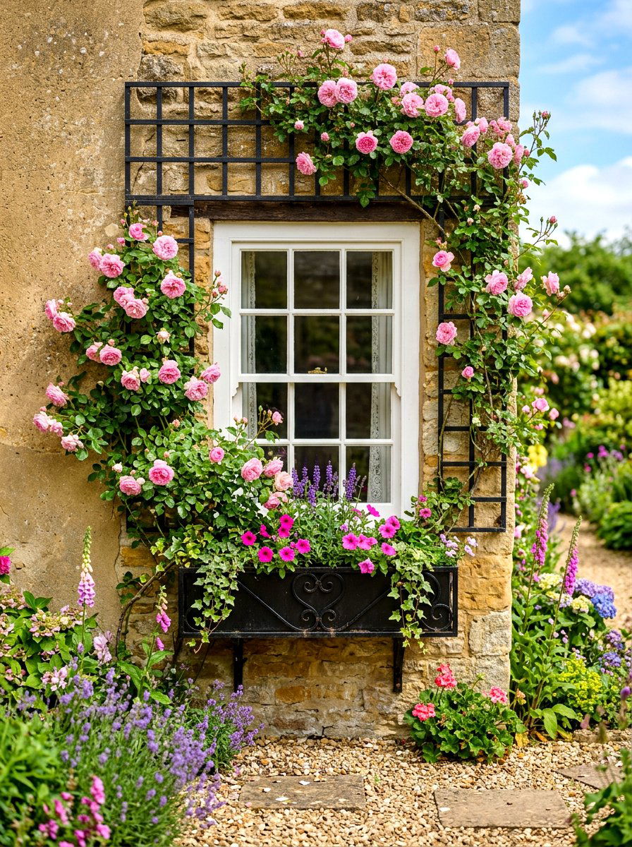 Window Box Trellis - 30 vertical garden trellis ideas