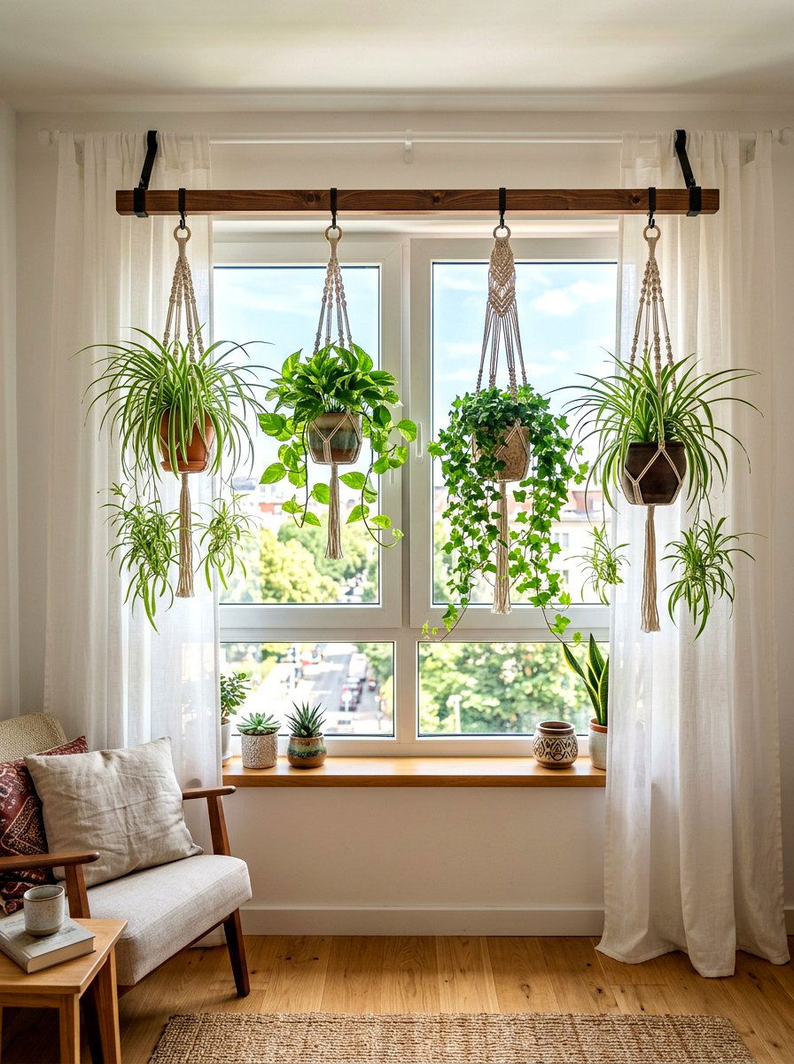 Window Hanging Bar - 30 apartment plant shelf ideas