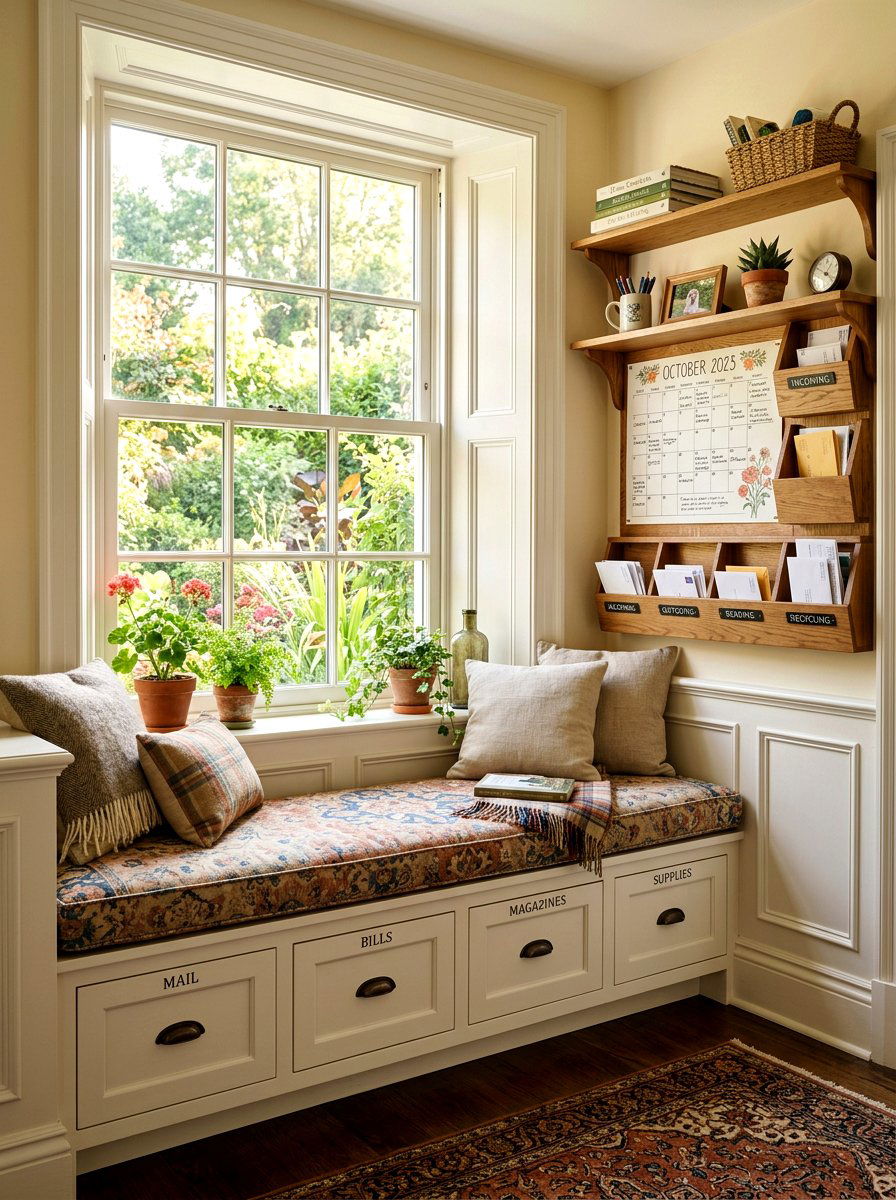 Window Nook Bench Organizer - 30 family command center ideas