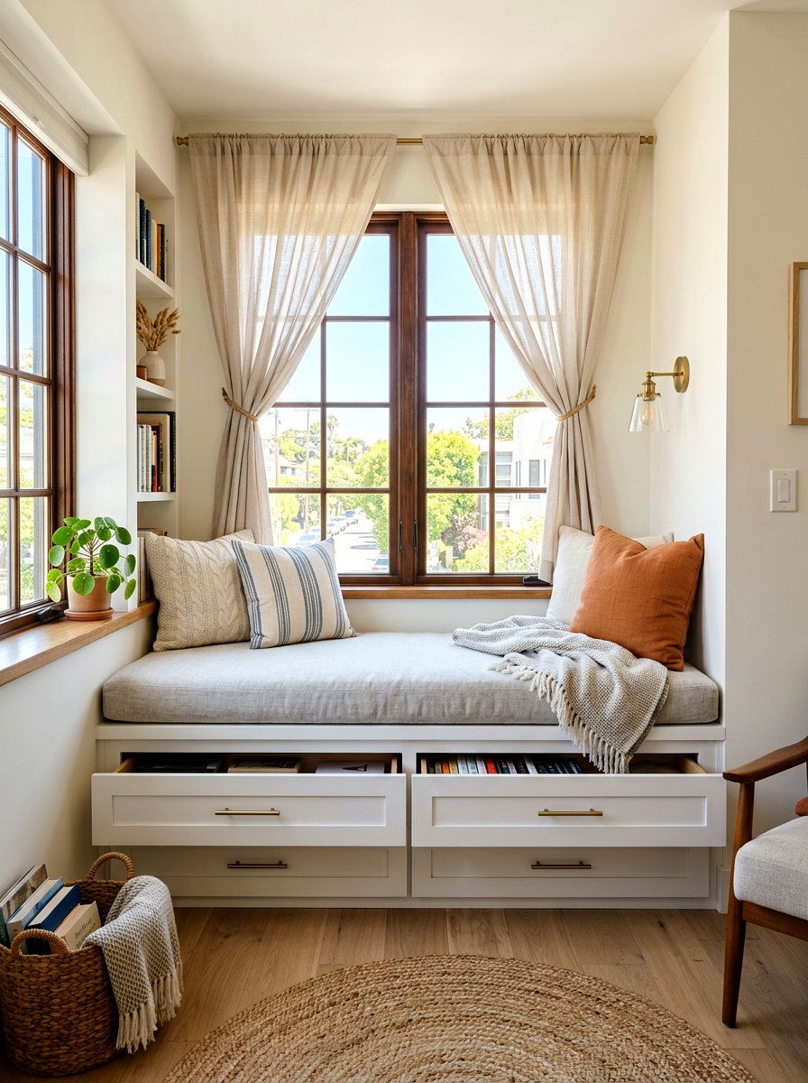 Window Nook Bench Storage - 30 studio apartment storage ideas