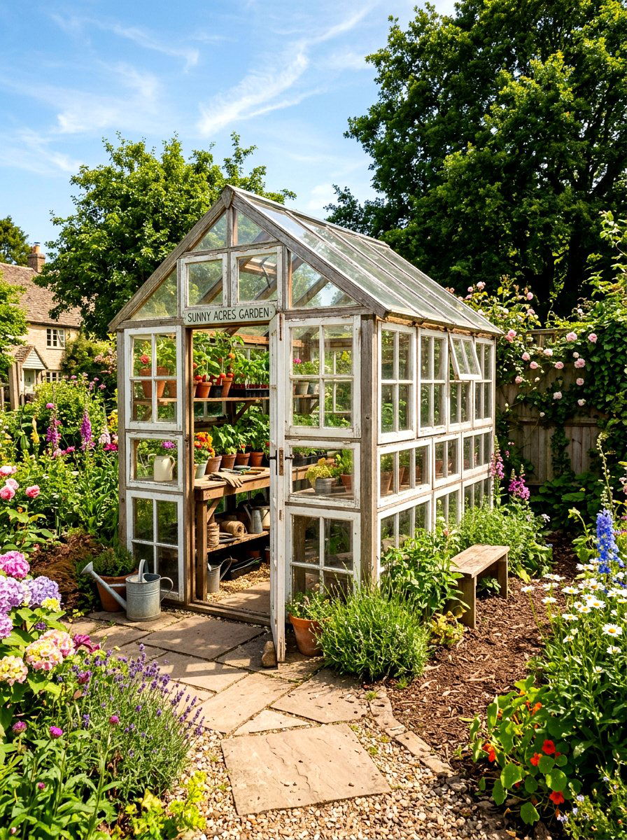 Window Pane Greenhouse - 30 vintage upcycled furniture ideas