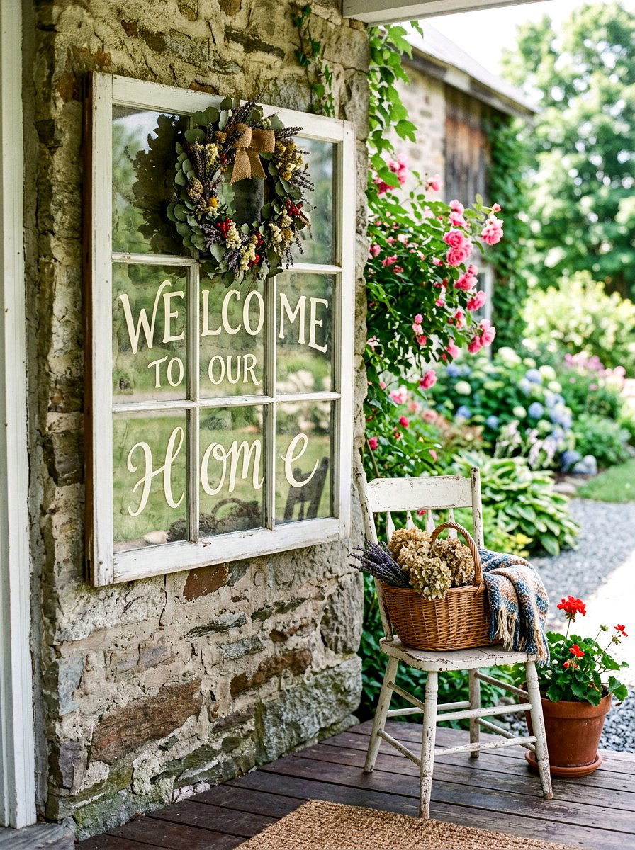 Window Pane Welcome Sign - 30 porch welcome sign ideas