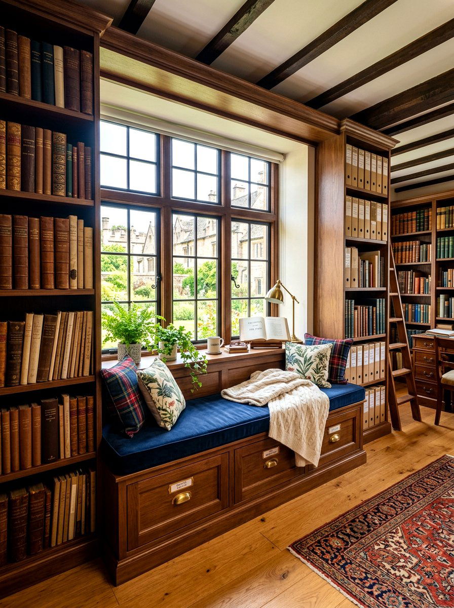 Window Seat Book Storage - 30 archive room office ideas