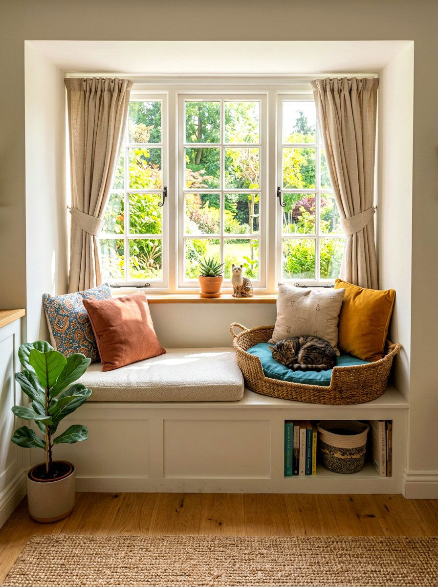 Window Seat Cat Bed - 30 pet basket styling ideas