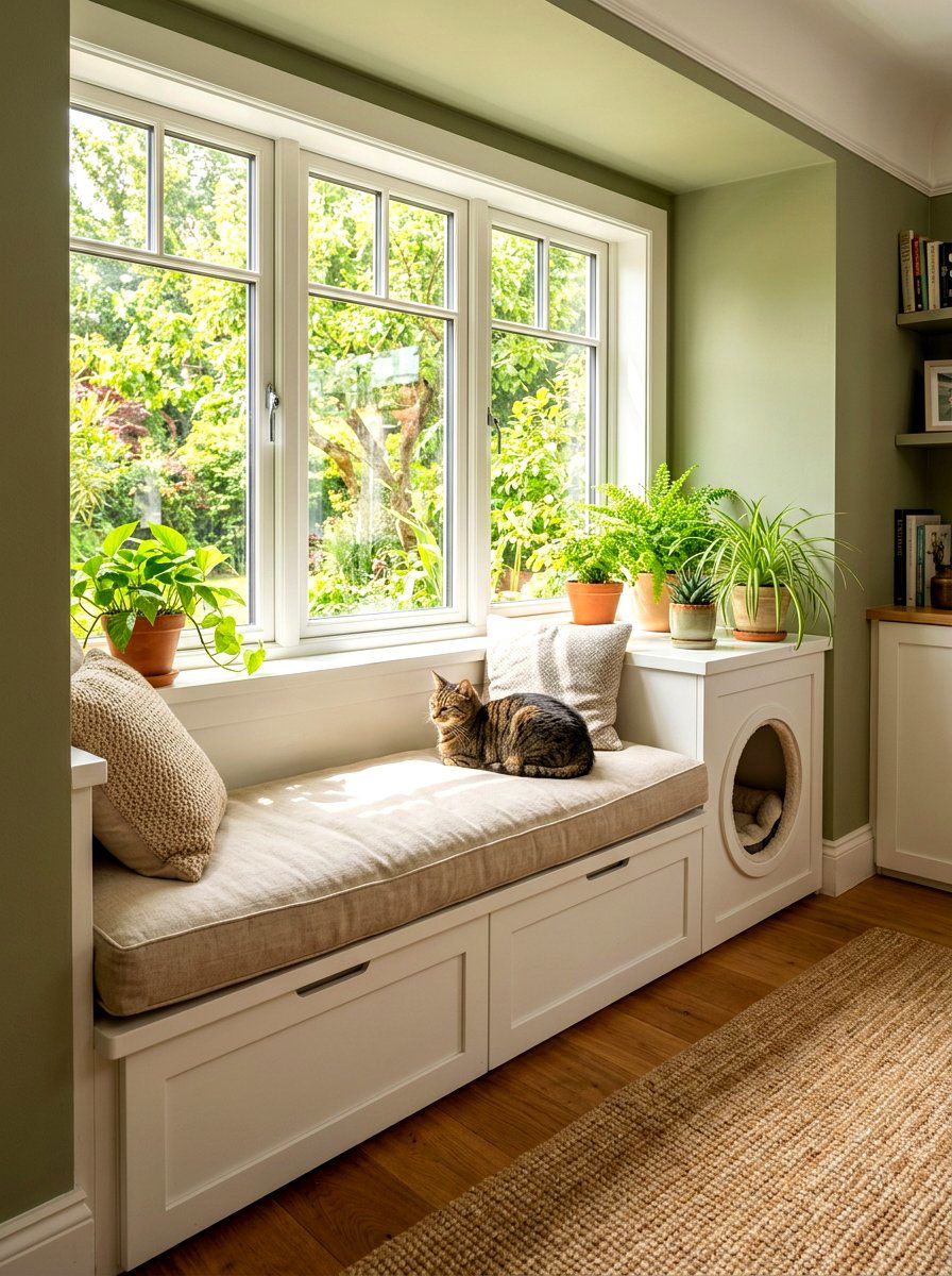 Window Seat Cat Nook - 30 pet bed nook ideas