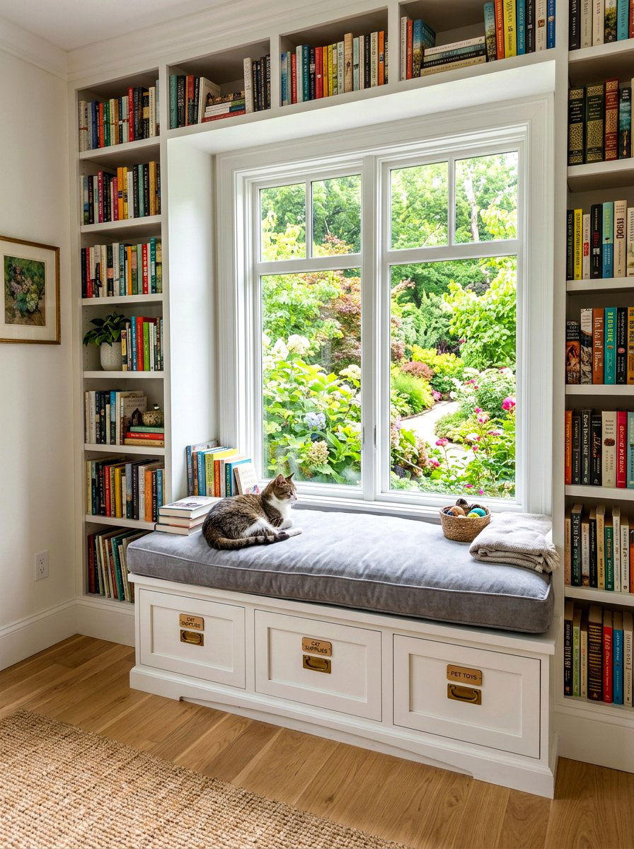 Window Seat Cat Perch - 30 viral pet room ideas
