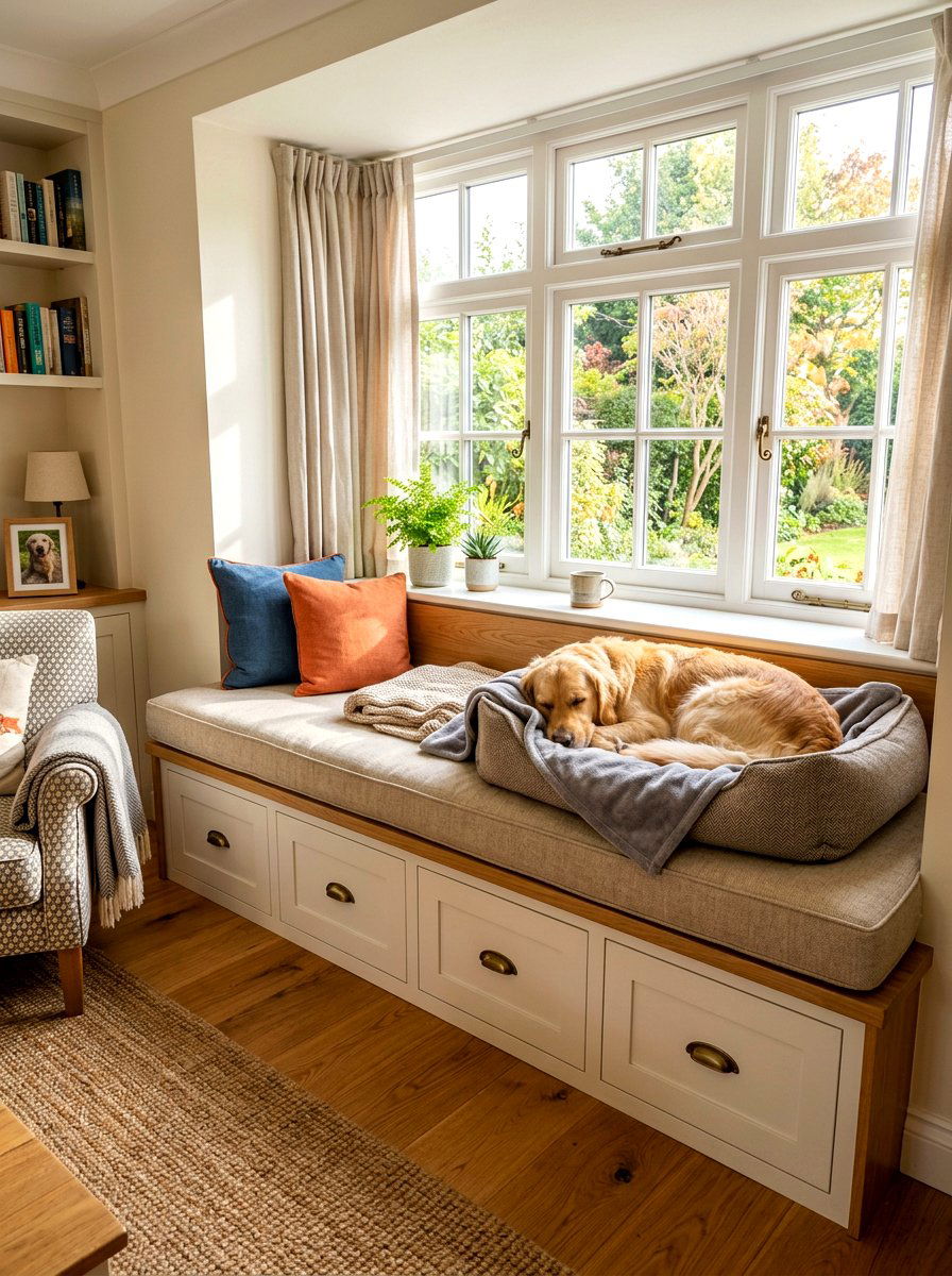 Window Seat Dog Bed - 30 dog bedroom decor ideas