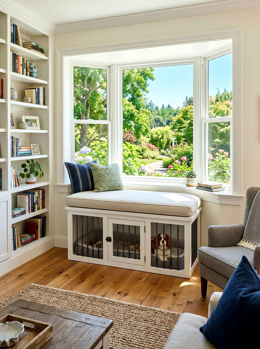 Window Seat Dog Crate - 30 indoor dog crate ideas