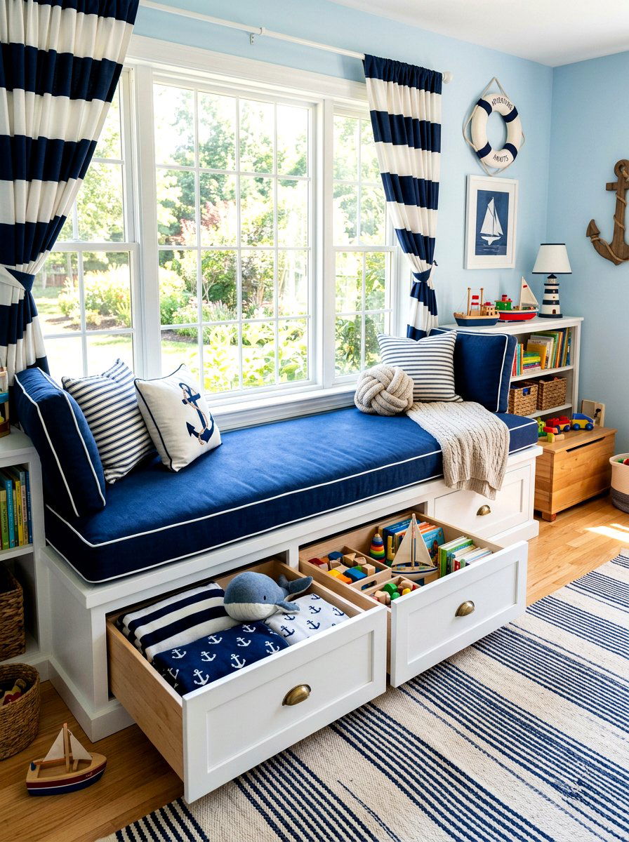 Window Seat Drawer - 30 playroom storage ideas