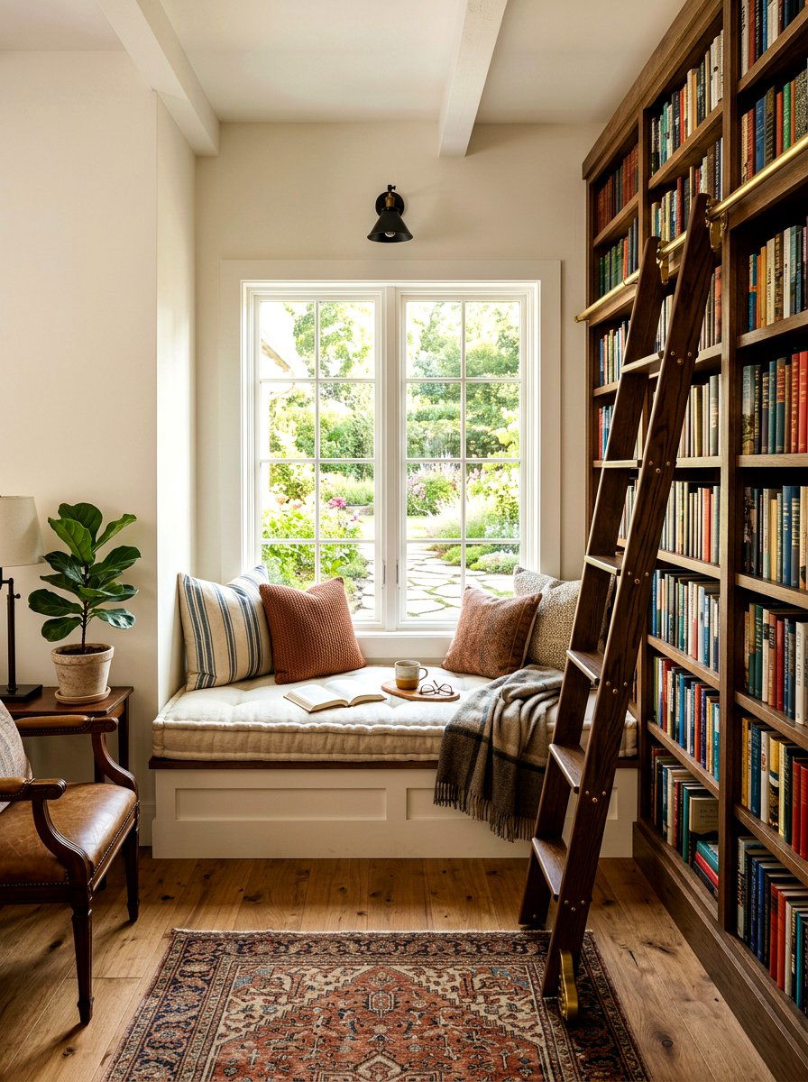 Window Seat Library - 30 ladder library office ideas