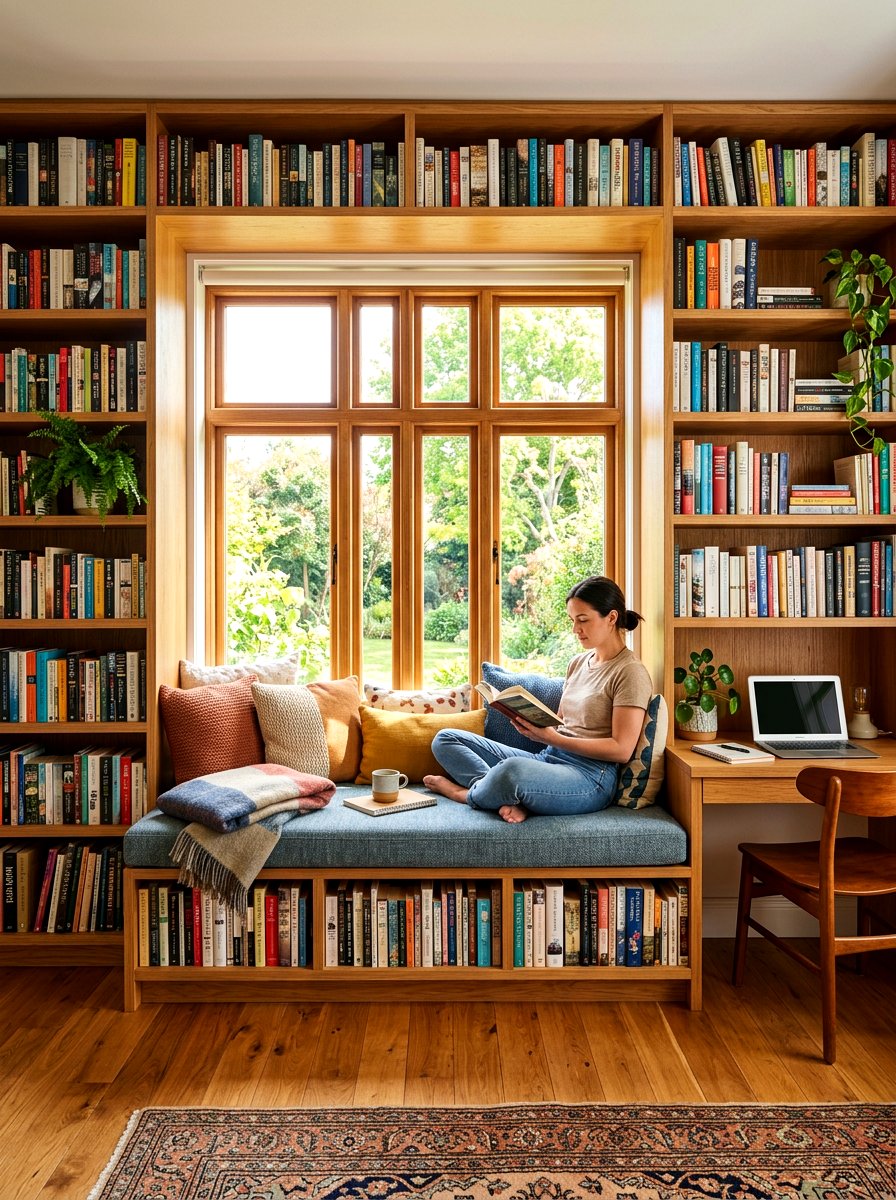 Window Seat Library Integration - 30 office library combo ideas