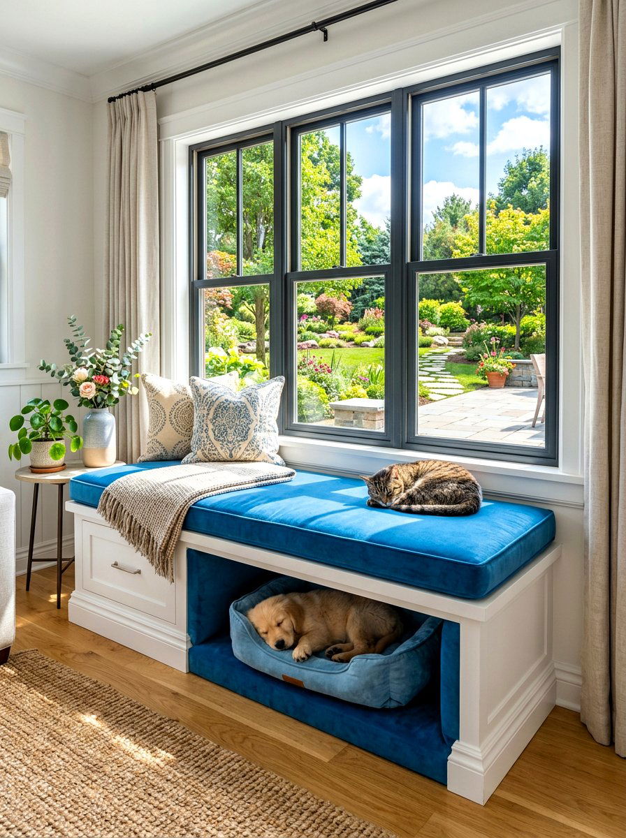 Window Seat Pet Nook - 30 pet nook living room ideas