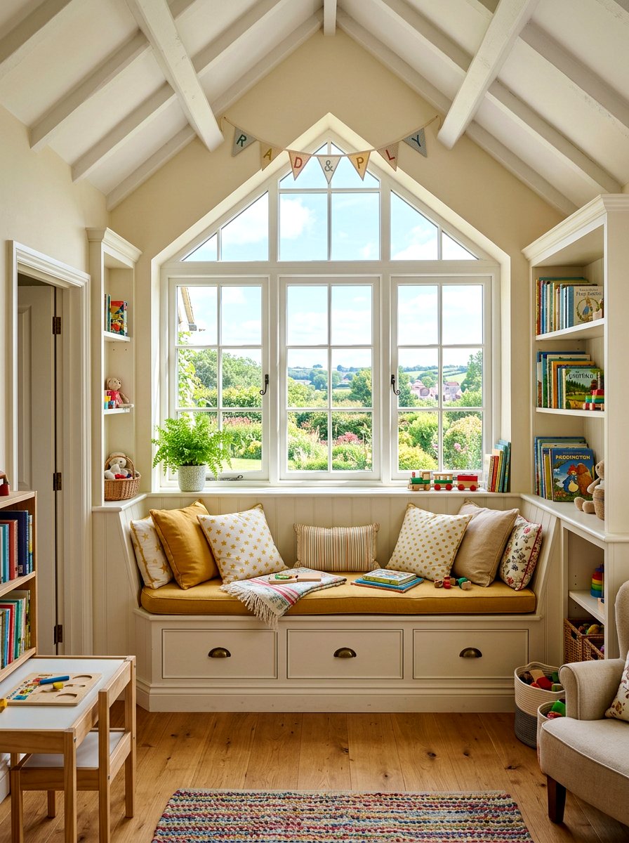 Window Seat Playroom - 30 attic playroom ideas