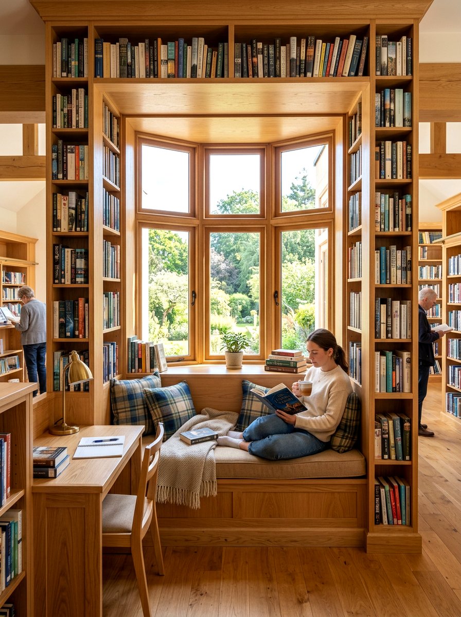 Window Seat Reading Nook - 30 classic office library ideas