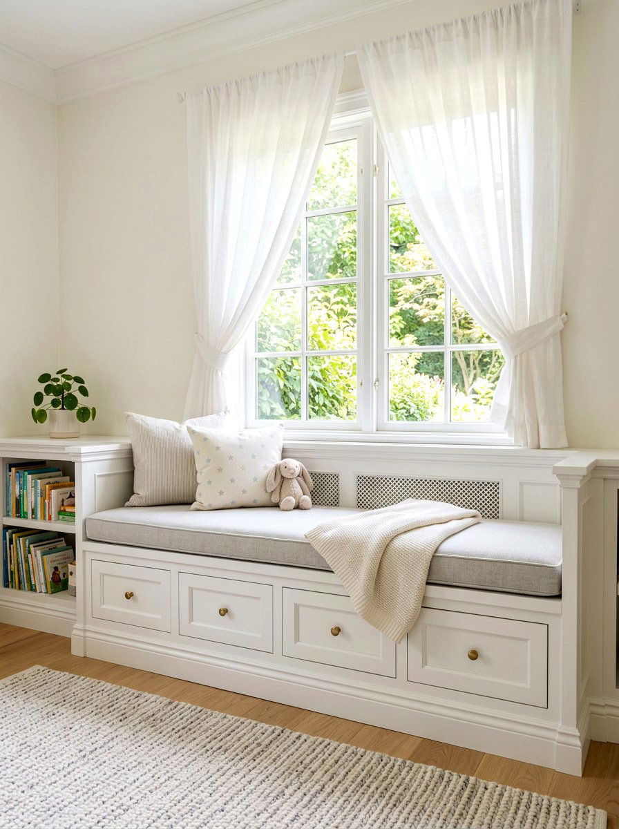 Window Seat Storage - 30 nursery storage ideas